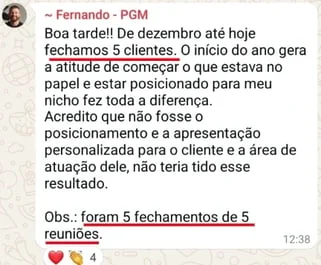 5 de 5 reuniões convertidas